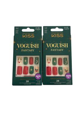 KISS Press on nails 2 sets Limited Ed. Voguish Fantasy Christmas theme w/glue